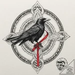 A realistic raven, with a single, red ribbon… – tattoo sketch (№1752100634_0, 09.07.2025 22:37) — tattoovalue.net
