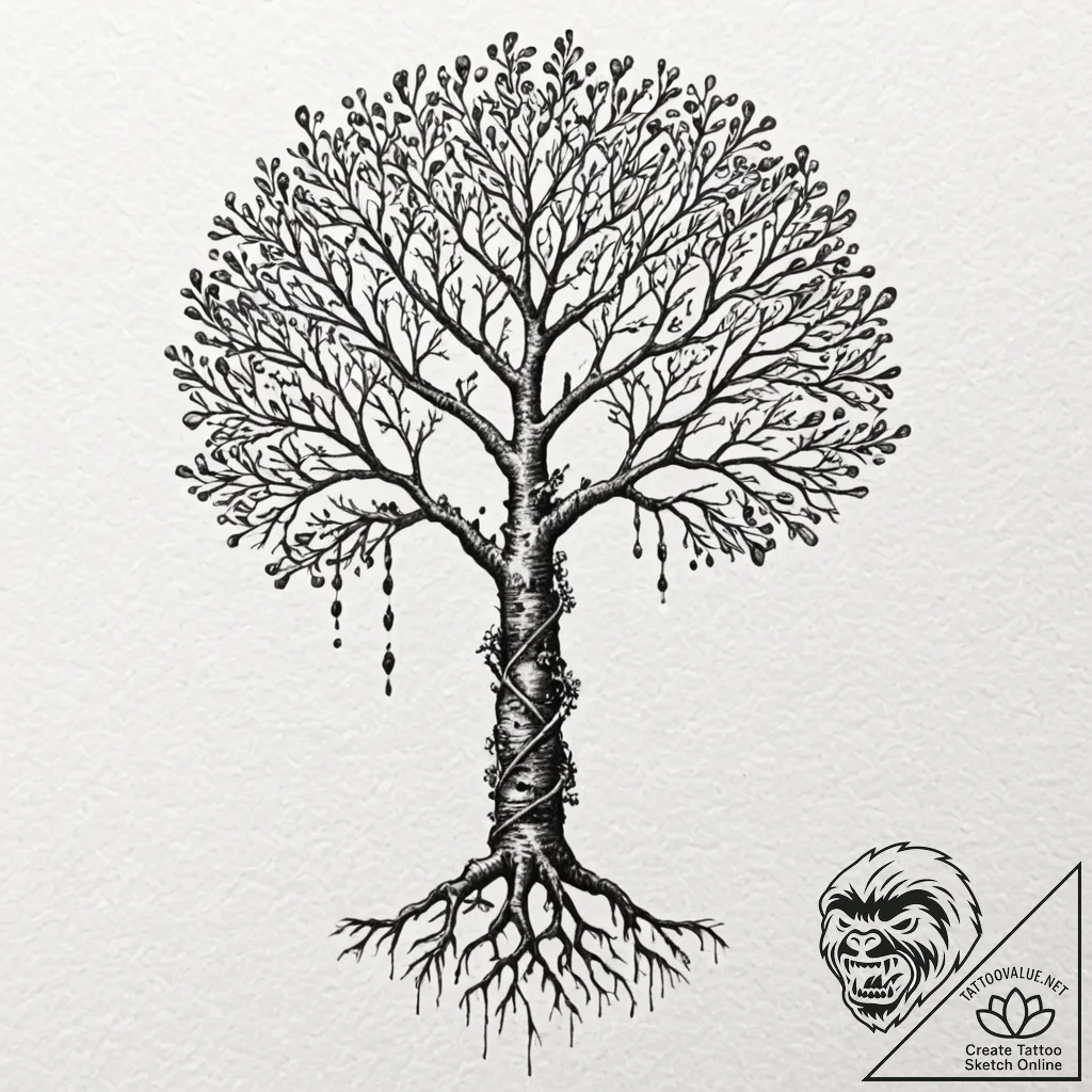 A seed, sprouting into a mighty tree that is... - tattoo sketch (№1752100886_0, 09.07.2025 22:41) — tattoovalue.net