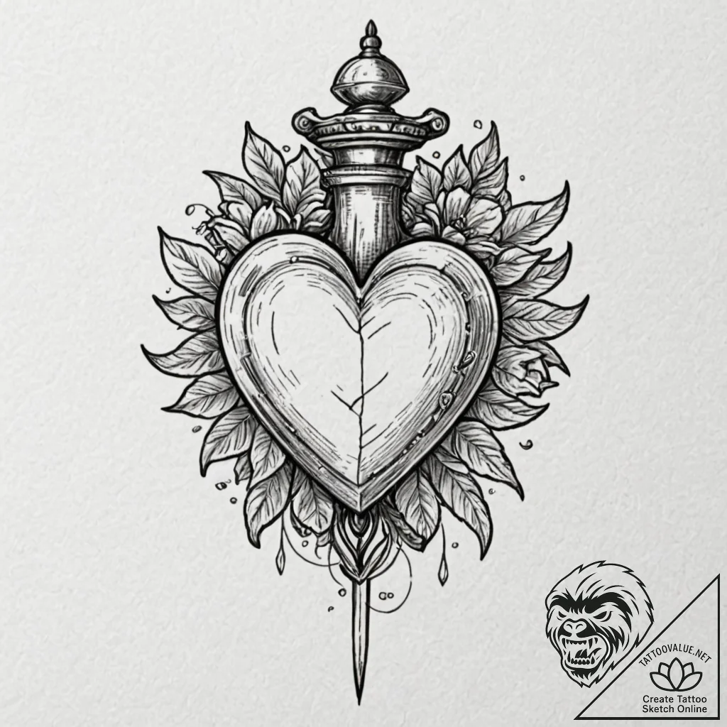 A dagger piercing a heart, but the heart is a... - tattoo sketch (№1752101169_0, 09.07.2025 22:46) — tattoovalue.net