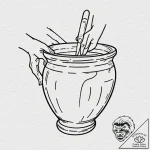 A beautiful, but simple clay pot, being mende… – tattoo sketch (№1752101675_0, 09.07.2025 22:54) — tattoovalue.net
