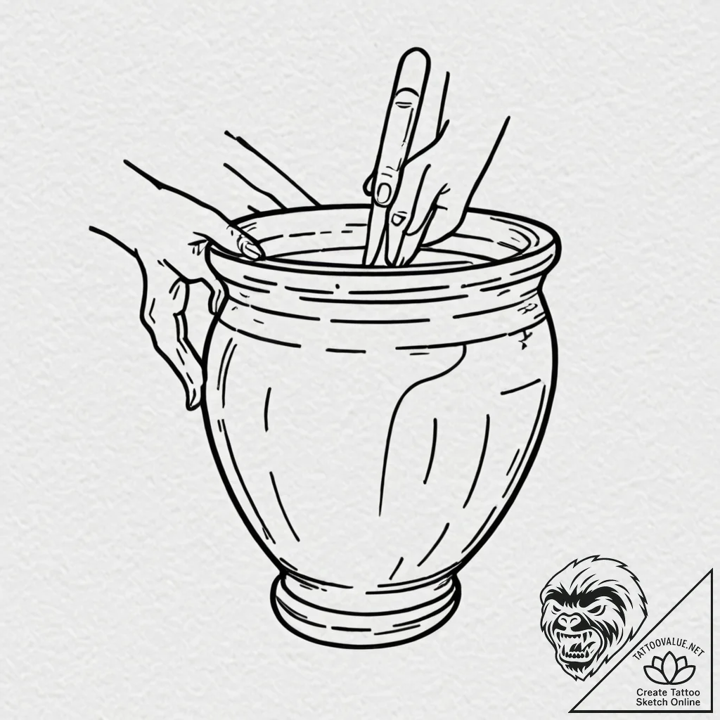 A beautiful, but simple clay pot, being mende... - tattoo sketch (№1752101675_0, 09.07.2025 22:54) — tattoovalue.net