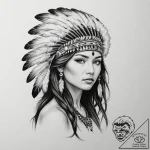 A beautiful native american woman with feathe… – tattoo sketch (№1752101758_0, 09.07.2025 22:55) — tattoovalue.net