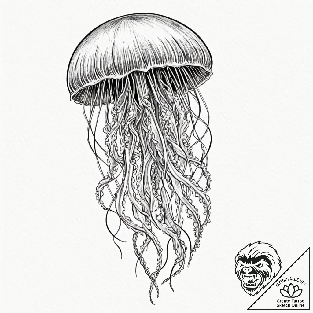 A beautiful, abstract jellyfish, a symphony o... - tattoo sketch (№1752102427_0, 09.07.2025 23:07) — tattoovalue.net