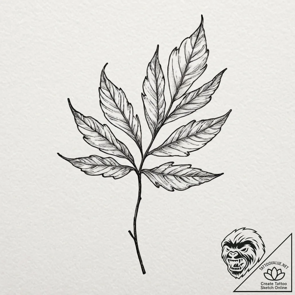 A single, abstract leaf, with watercolor vein... - tattoo sketch (№1752102848_0, 09.07.2025 23:14) — tattoovalue.net
