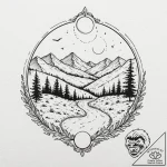 A beautiful, serene landscape of a peaceful v… – tattoo sketch (№1752103433_0, 09.07.2025 23:23) — tattoovalue.net