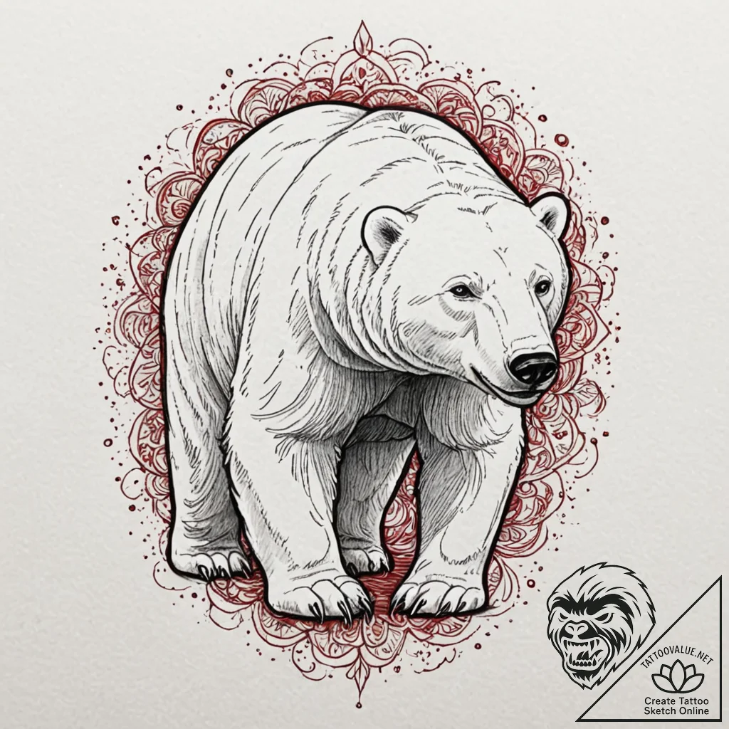 A powerful polar bear, its fur is a blizzard... - tattoo sketch (№1752103516_0, 09.07.2025 23:25) — tattoovalue.net