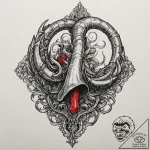 A beautiful, ornate war horn, calling to batt… – tattoo sketch (№1752103600_0, 09.07.2025 23:26) — tattoovalue.net