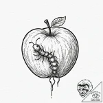 A beautiful, perfect peach, but a worm is cra… – tattoo sketch (№1752103682_0, 09.07.2025 23:28) — tattoovalue.net