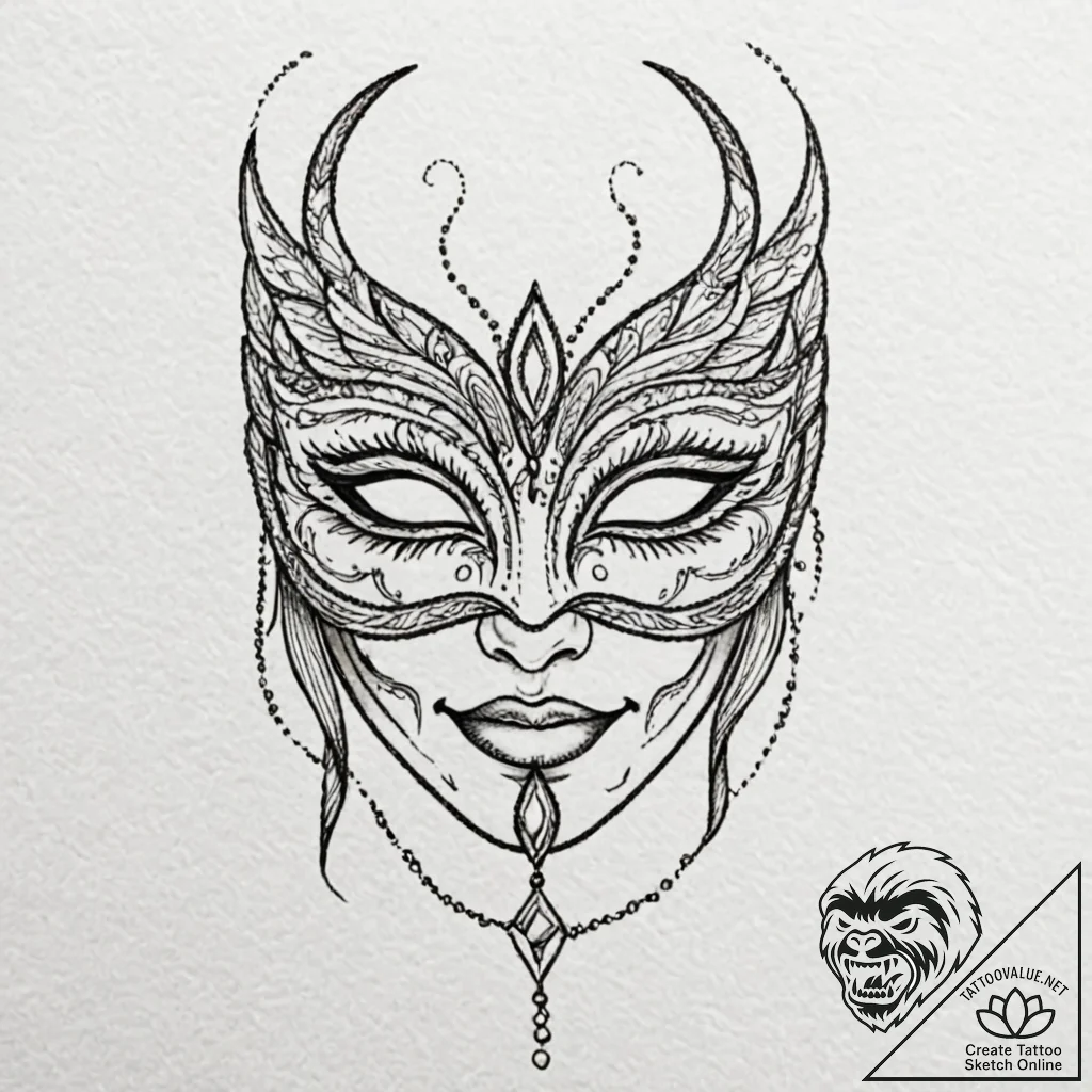 A beautiful masquerade mask, but it has a cru... - tattoo sketch (№1752103851_0, 09.07.2025 23:30) — tattoovalue.net