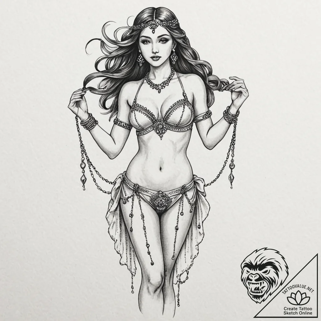 A delicate, ornamental chain, draping from th... - tattoo sketch (№1752103934_0, 09.07.2025 23:32) — tattoovalue.net