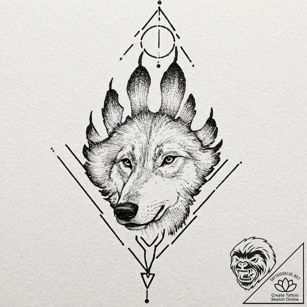A wolf's paw print, leaving a deep, determine... - tattoo sketch (№1752104434_0, 09.07.2025 23:40) — tattoovalue.net