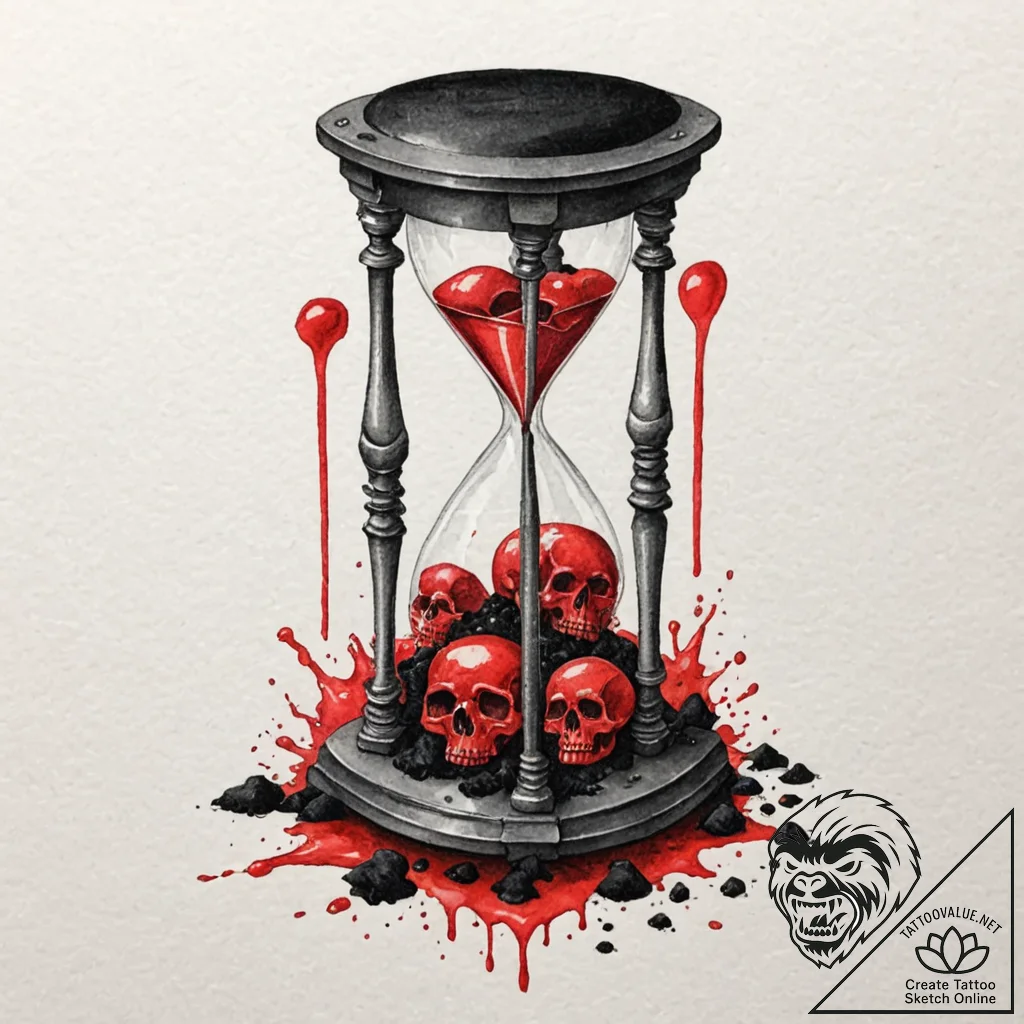 A beautiful, realistic hourglass, filled with... - tattoo sketch (№1752104770_0, 09.07.2025 23:46) — tattoovalue.net