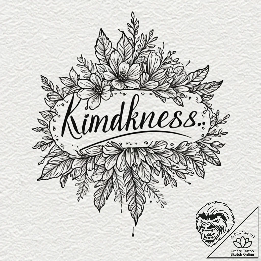 A single, powerful word "kindness", in a soft... - tattoo sketch (№1752104853_0, 09.07.2025 23:47) — tattoovalue.net