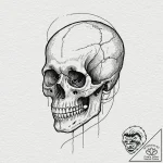 A human skull, with its jaw wired shut, a sym… – tattoo sketch (№1752105439_0, 09.07.2025 23:57) — tattoovalue.net