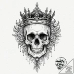 A skull, with a beautiful, ornate crown, but… – tattoo sketch (№1752105690_0, 10.07.2025 00:01) — tattoovalue.net