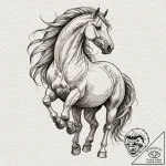 A running horse, its mane and tail are flowin… – tattoo sketch (№1752105774_0, 10.07.2025 00:02) — tattoovalue.net