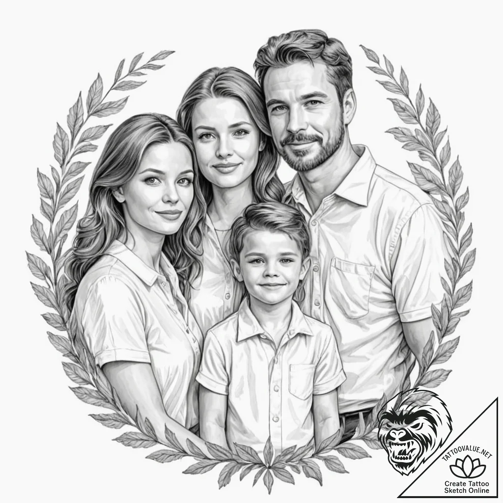 A beautiful, detailed drawing of a family por... - tattoo sketch (№1752106024_0, 10.07.2025 00:07) — tattoovalue.net