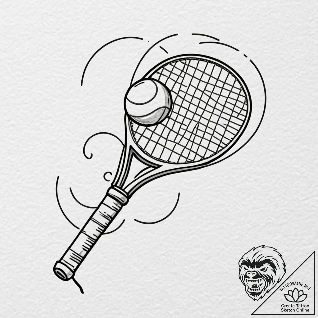 A minimalist drawing of a tennis racket and b... - tattoo sketch (№1752106192_0, 10.07.2025 00:09) — tattoovalue.net