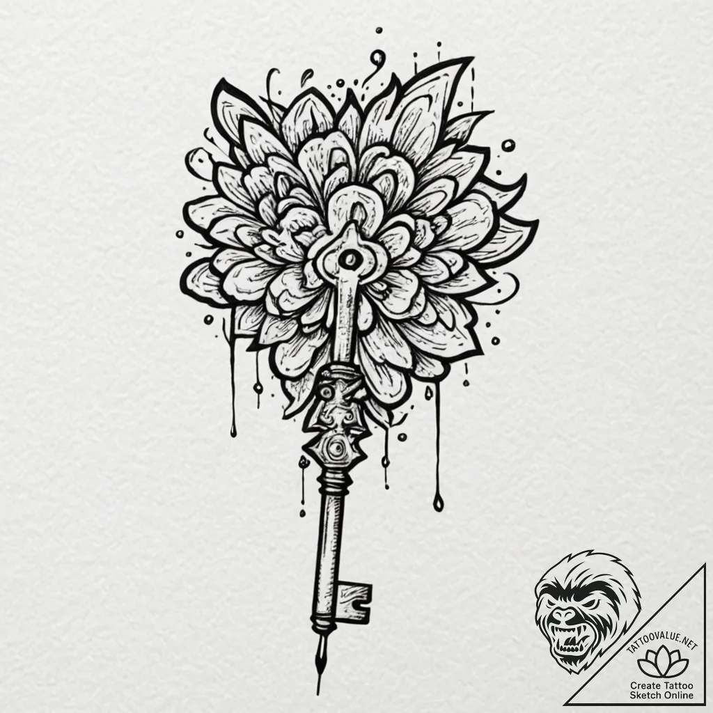 A drawing of a key that is broken in half, in... - tattoo sketch (№1752106361_0, 10.07.2025 00:12) — tattoovalue.net