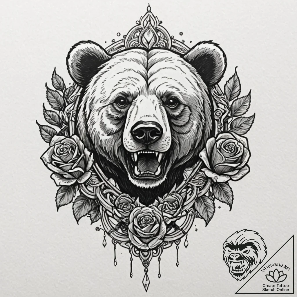 A bear trap, open and waiting, but it's ornat... - tattoo sketch (№1752106450_0, 10.07.2025 00:14) — tattoovalue.net