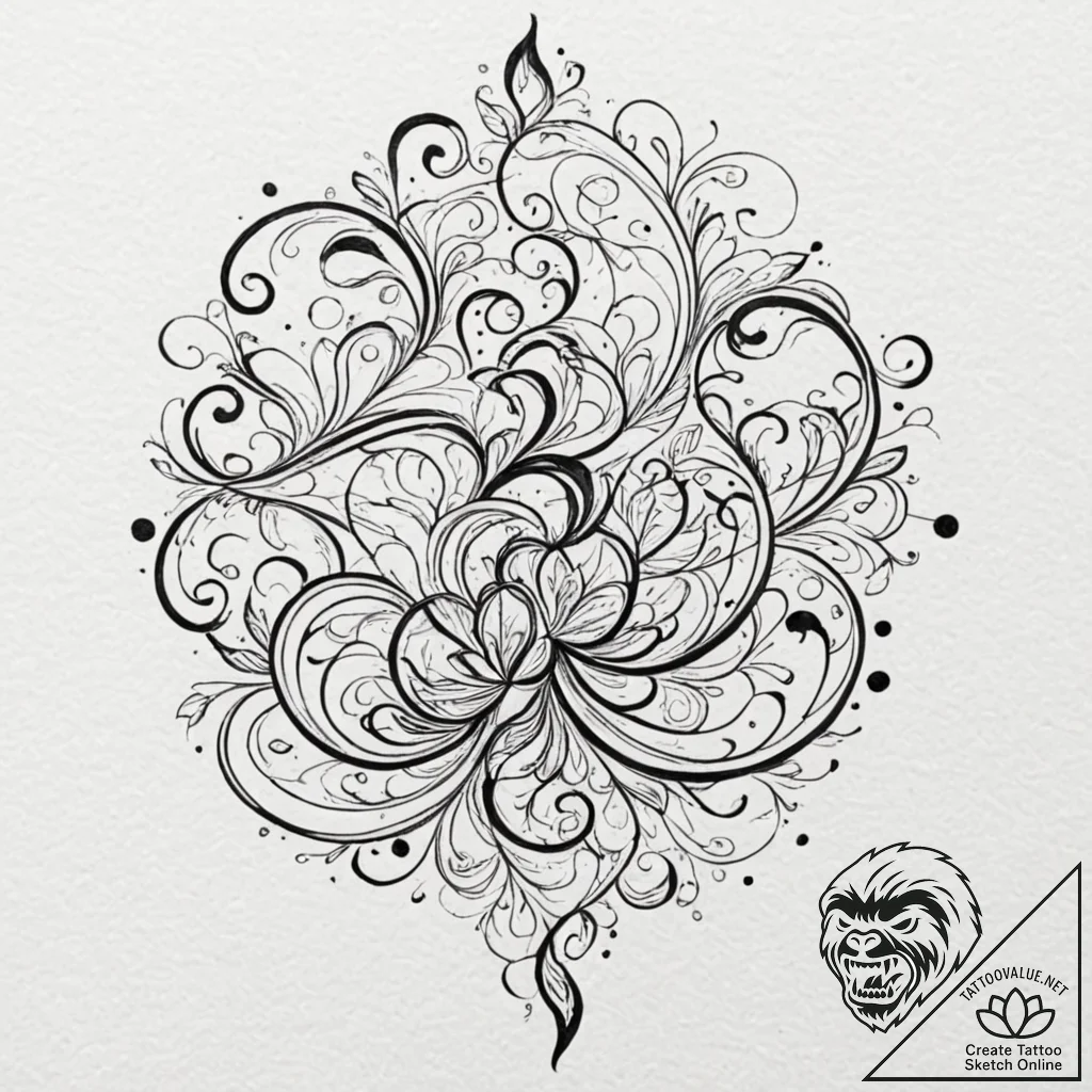 A beautiful, delicate pattern of swirls and f... - tattoo sketch (№1752106534_0, 10.07.2025 00:15) — tattoovalue.net