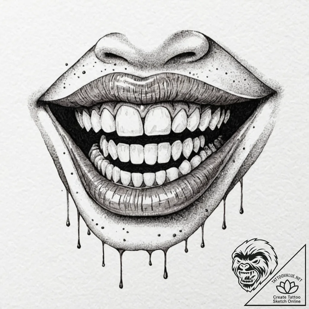 A human mouth, with sharpened, vampiric teeth... - tattoo sketch (№1752106952_0, 10.07.2025 00:22) — tattoovalue.net