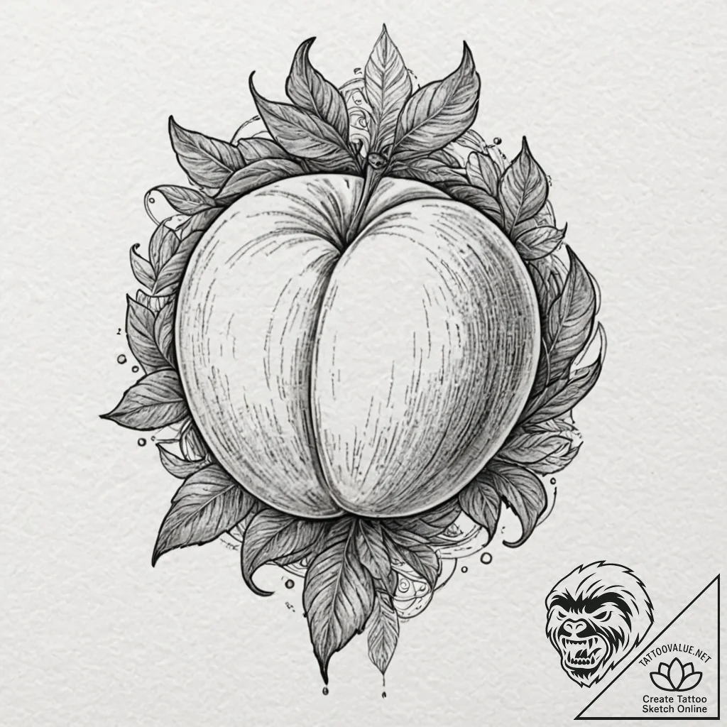 A realistic, juicy peach, a symbol of sensual... - tattoo sketch (№1752107369_0, 10.07.2025 00:29) — tattoovalue.net