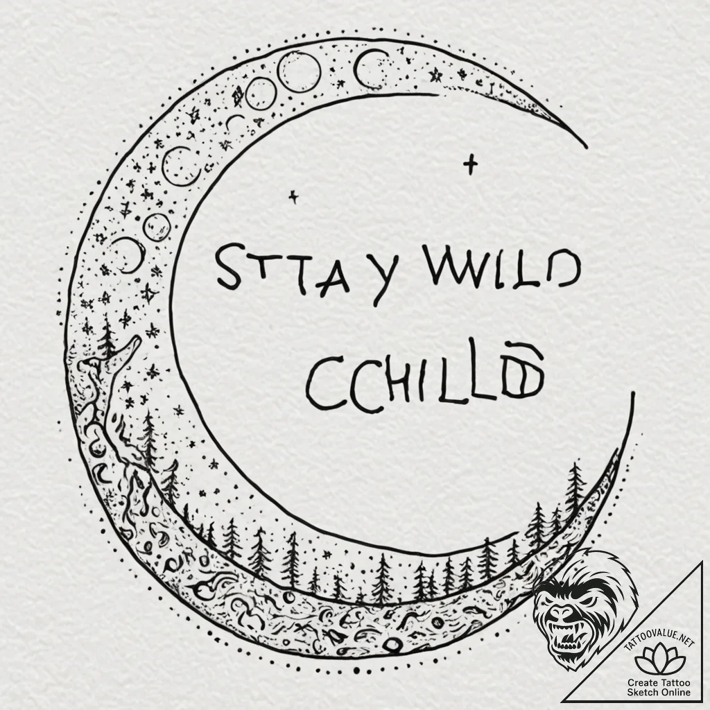 A phrase "stay wild, moon child", tattoo draw... - tattoo sketch (№1752107537_0, 10.07.2025 00:32) — tattoovalue.net