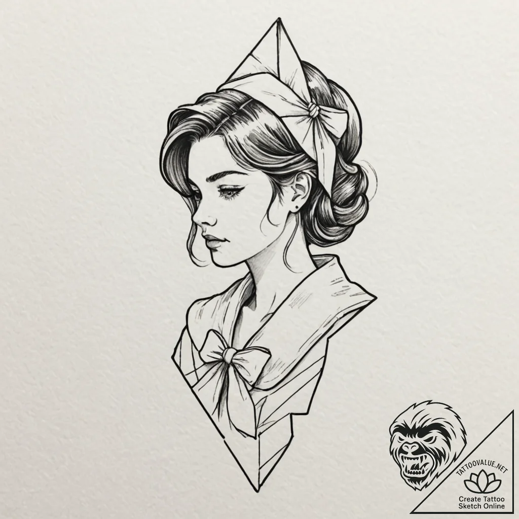 A girl whose body is made of folded paper, li... - tattoo sketch (№1752107873_0, 10.07.2025 00:37) — tattoovalue.net