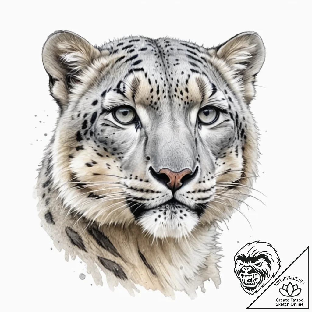A majestic snow leopard, its spots are soft,... - tattoo sketch (№1752107956_0, 10.07.2025 00:39) — tattoovalue.net