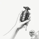 A human hand, holding a live, ticking grenade – tattoo sketch (№1752108208_0, 10.07.2025 00:43) — tattoovalue.net