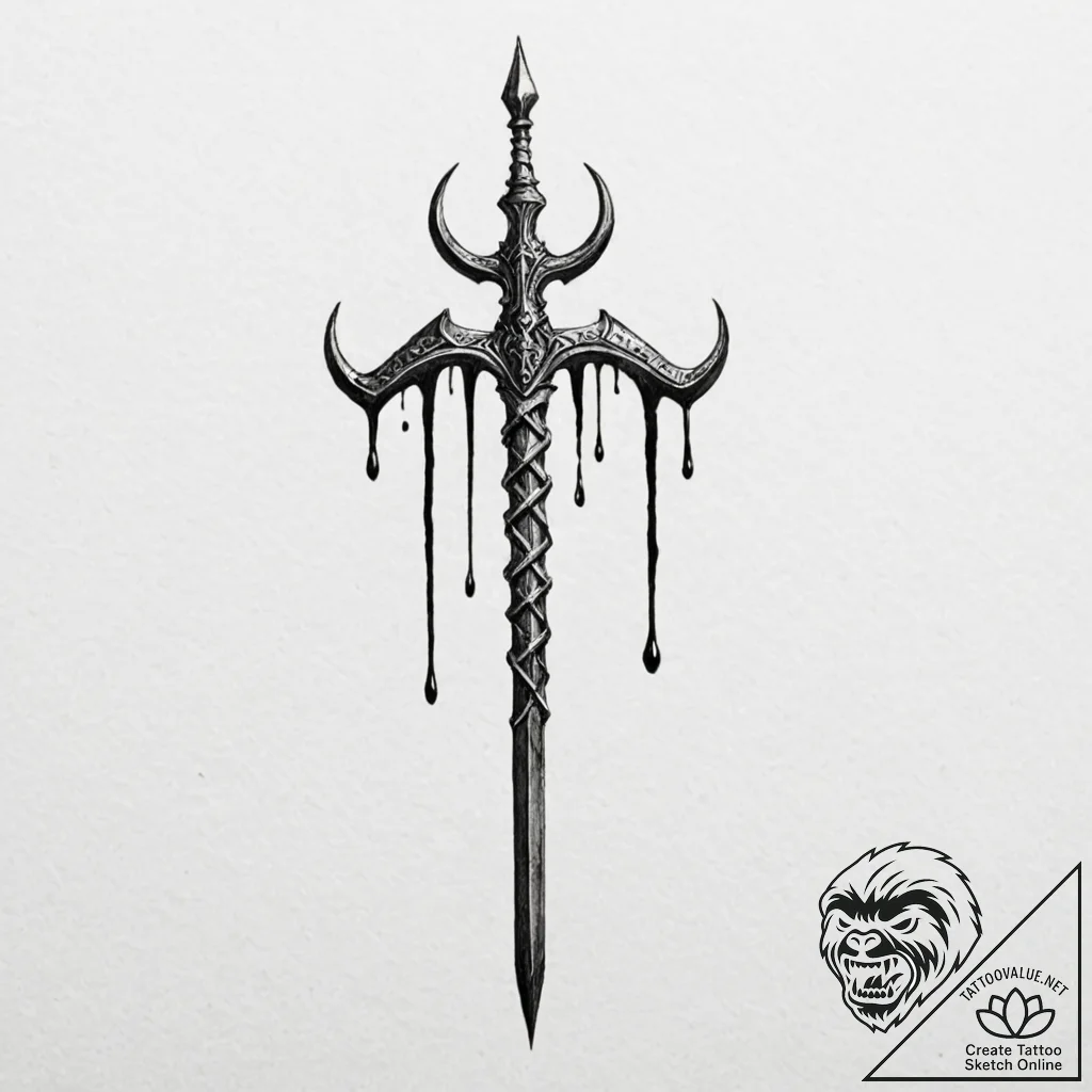 A gladiator's trident, dripping with black in... - tattoo sketch (№1752108374_0, 10.07.2025 00:46) — tattoovalue.net
