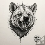 A snarling hyena, its laugh is visualized as… – tattoo sketch (№1752108873_0, 10.07.2025 00:54) — tattoovalue.net