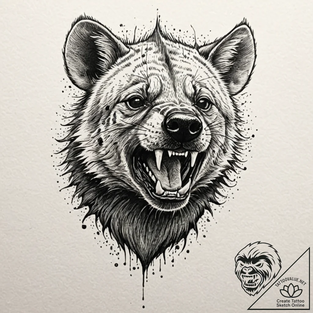 A snarling hyena, its laugh is visualized as... - tattoo sketch (№1752108873_0, 10.07.2025 00:54) — tattoovalue.net