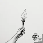 A human hand, holding a single, burning torch… – tattoo sketch (№1752108956_0, 10.07.2025 00:55) — tattoovalue.net