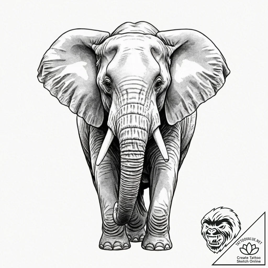 A powerful, but gentle elephant, a symbol of... - tattoo sketch (№1752109040_0, 10.07.2025 00:57) — tattoovalue.net
