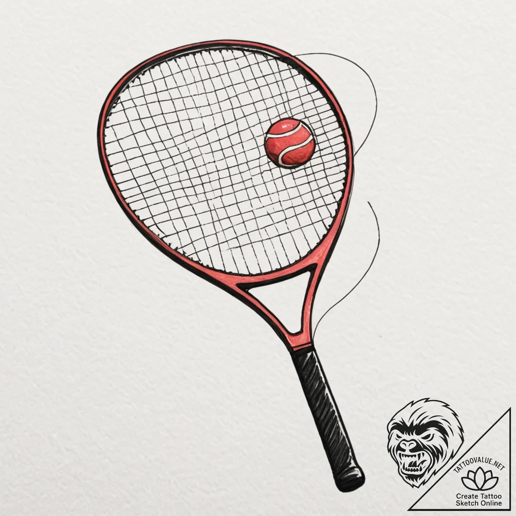 A minimalist drawing of a tennis racket and b... - tattoo sketch (№1752110043_0, 10.07.2025 01:14) — tattoovalue.net
