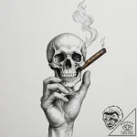 A hand, holding a lit cigar, the smoke forms… – tattoo sketch (№1752110294_0, 10.07.2025 01:18) — tattoovalue.net