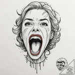 A portrait of a screaming face, half realisti… – tattoo sketch (№1752110629_0, 10.07.2025 01:23) — tattoovalue.net