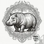 A powerful hippopotamus, a surprisingly aggre… – tattoo sketch (№1752110794_0, 10.07.2025 01:26) — tattoovalue.net