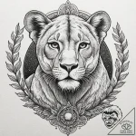 A powerful hunting lioness, her muscles tense… – tattoo sketch (№1752111043_0, 10.07.2025 01:30) — tattoovalue.net