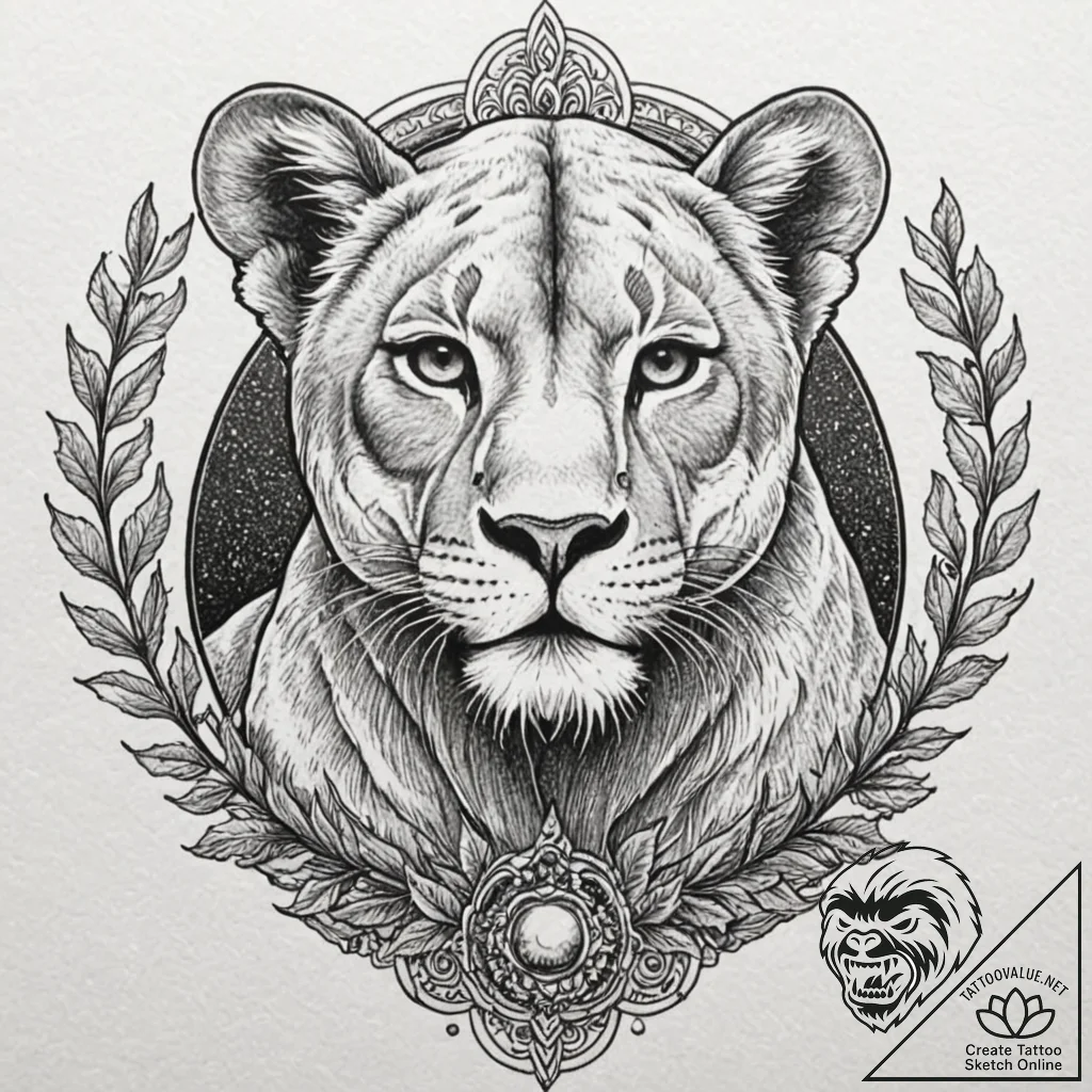 A powerful hunting lioness, her muscles tense... - tattoo sketch (№1752111043_0, 10.07.2025 01:30) — tattoovalue.net