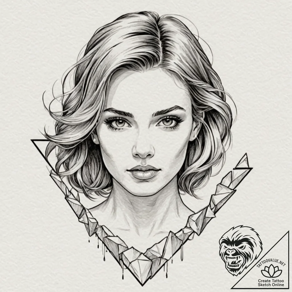 A beautiful woman with her hair made of cryst... - tattoo sketch (№1752111127_0, 10.07.2025 01:32) — tattoovalue.net