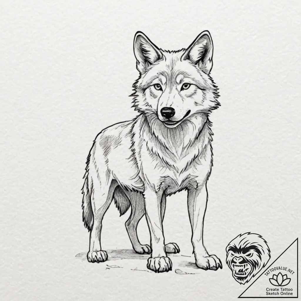 A cartoon drawing of a wolf, but it's skinny... - tattoo sketch (№1752111209_0, 10.07.2025 01:33) — tattoovalue.net