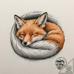 A sleeping fox, curled up, a soft ball of ora… – tattoo sketch (№1752111541_0, 10.07.2025 01:39) — tattoovalue.net
