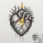 A human heart, with a small, glowing candle i… – tattoo sketch (№1752111626_0, 10.07.2025 01:40) — tattoovalue.net