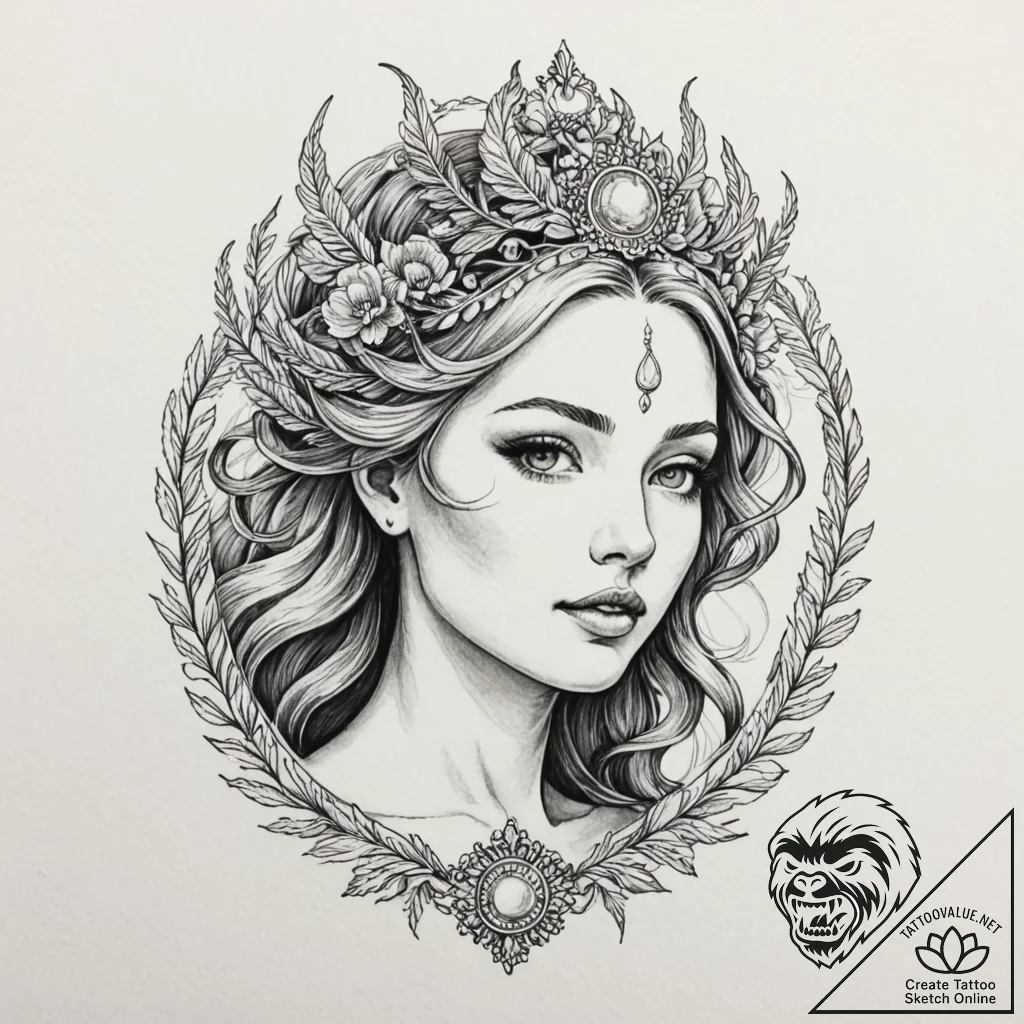 A phrase "goddess of her own world", ink illu... - tattoo sketch (№1752111959_0, 10.07.2025 01:45) — tattoovalue.net