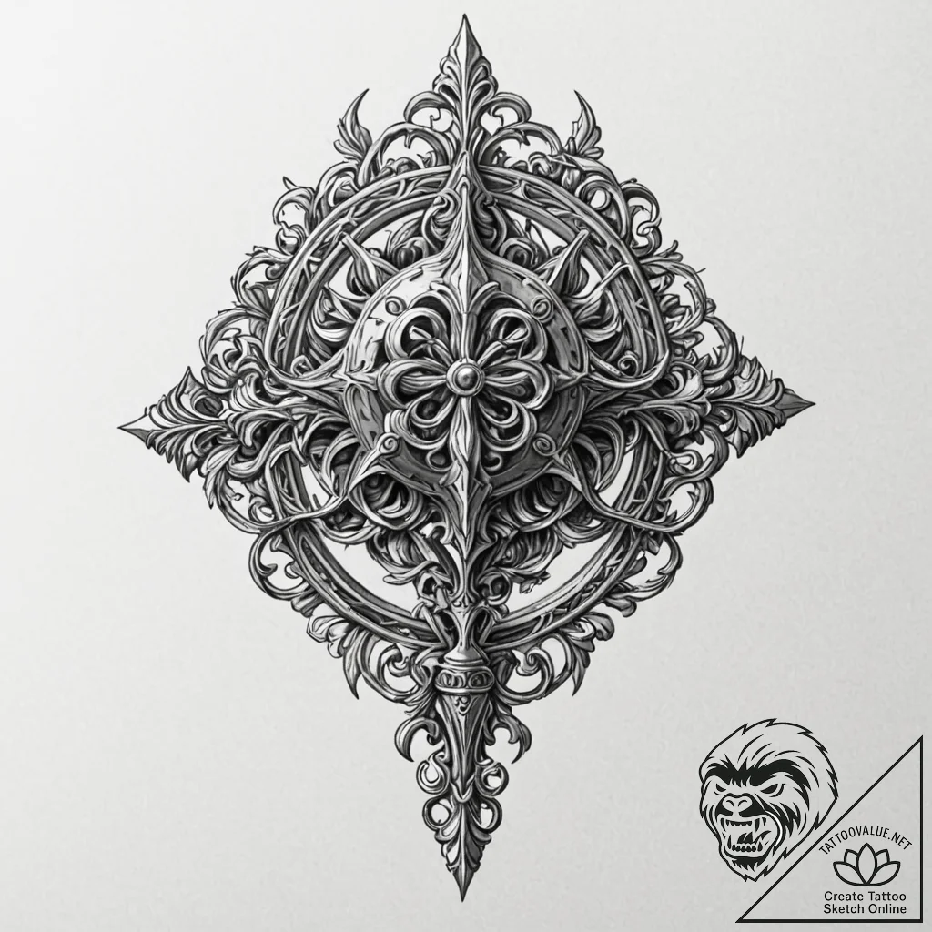 A beautiful, ornate mace, a brutal crushing w... - tattoo sketch (№1752112042_0, 10.07.2025 01:47) — tattoovalue.net