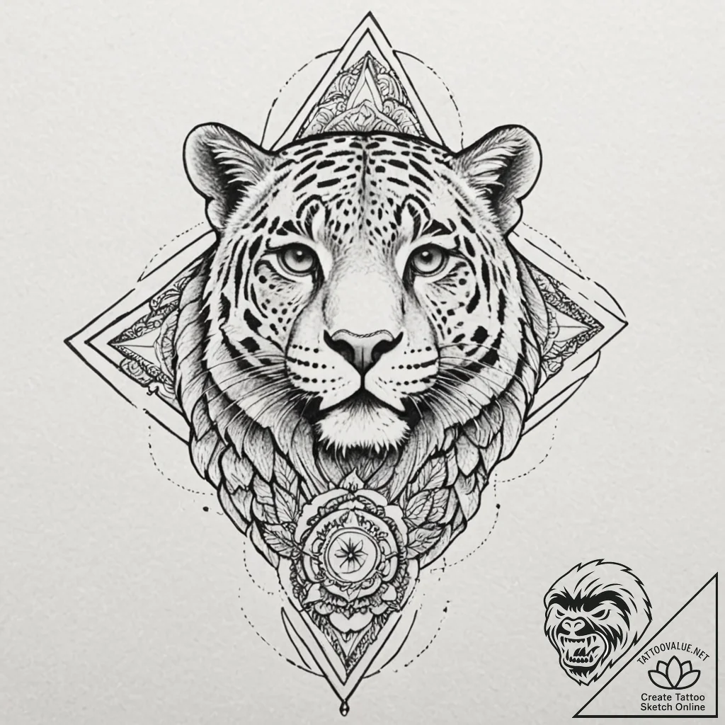 A powerful jaguar, its spots are smoldering e... - tattoo sketch (№1752112459_0, 10.07.2025 01:54) — tattoovalue.net