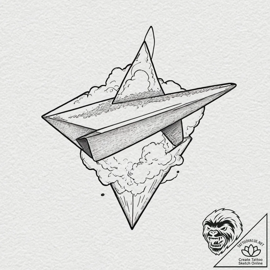 A paper airplane, leaving a trail of rainbow... - tattoo sketch (№1752112627_0, 10.07.2025 01:57) — tattoovalue.net